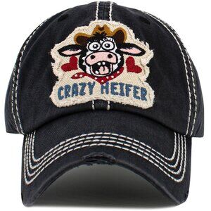 KBETHOS Crazy Heifer Black‎ Distressed Baseball Cap Hat NWT